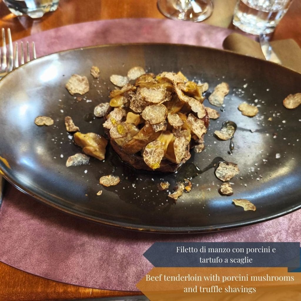 Beef tenderloin with porcini mushrooms and truffle shavings