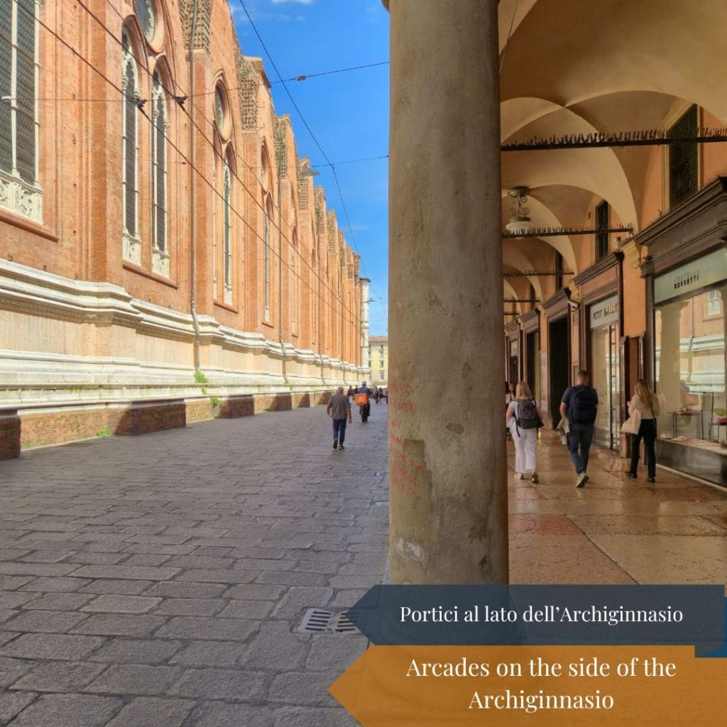 Arcades on the side of the Archiginnasio