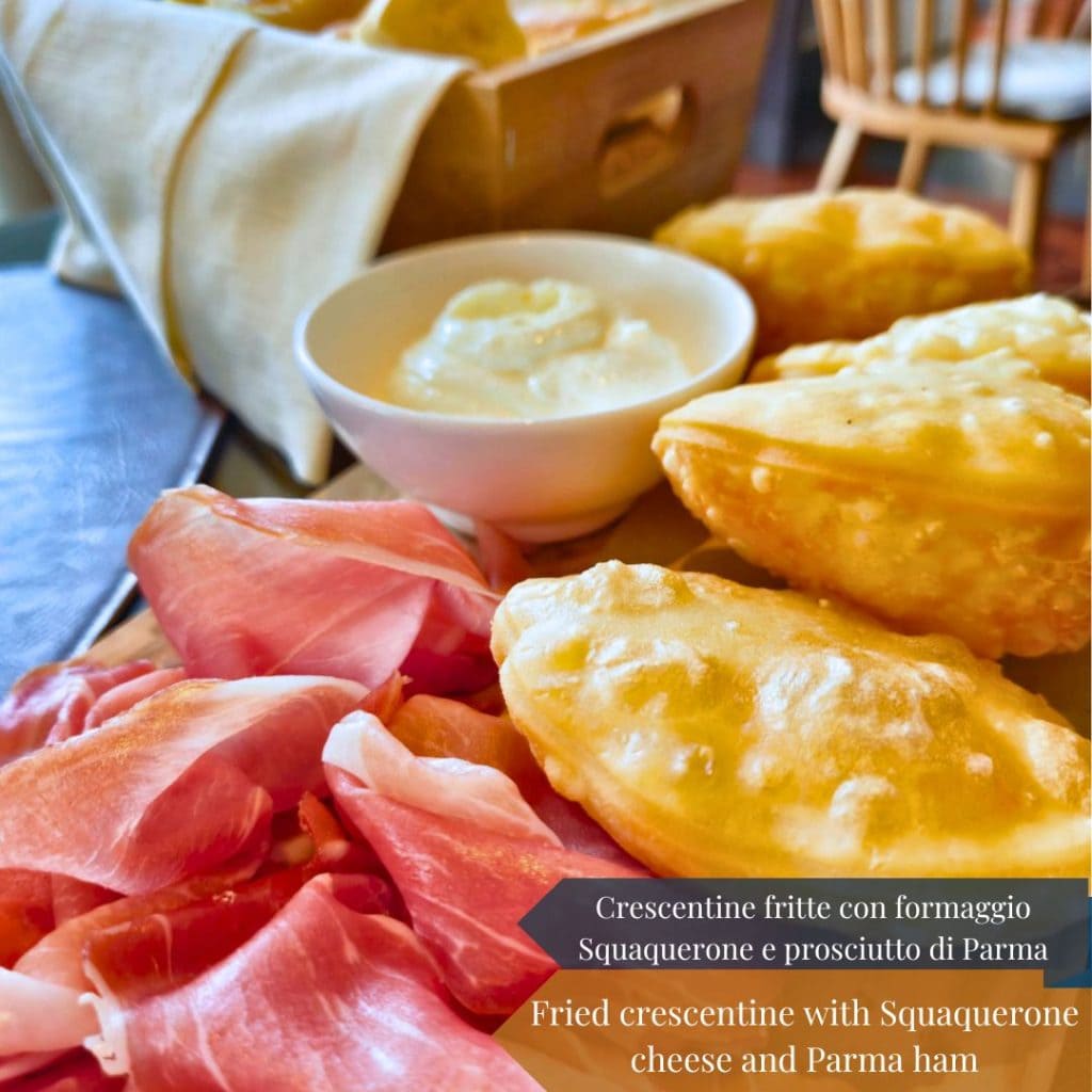 Fried crescentine with Squaquerone cheese and Parma ham