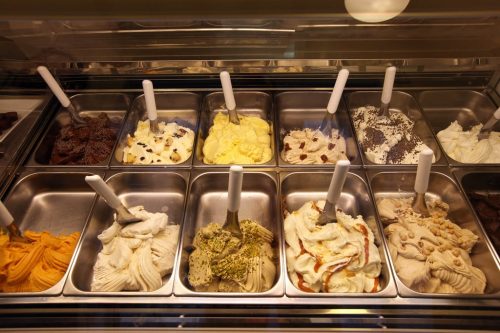 Different tastes of ice cream at the shop