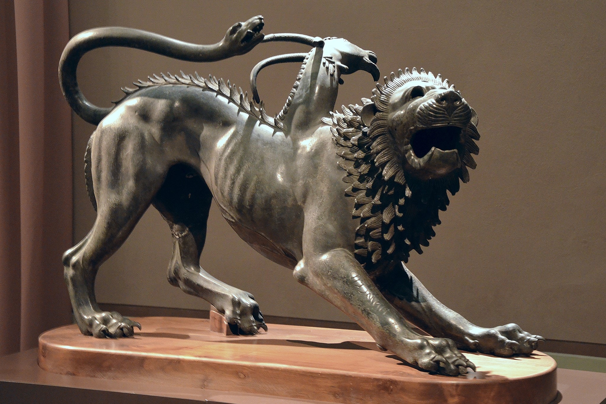 The renowned Chimera of Arezzo, a bronze masterpiece from ancient Etruscan art, discovered in Arezzo, Tuscany (Italy). Crafted around 400 BCE. CC Carole Raddato