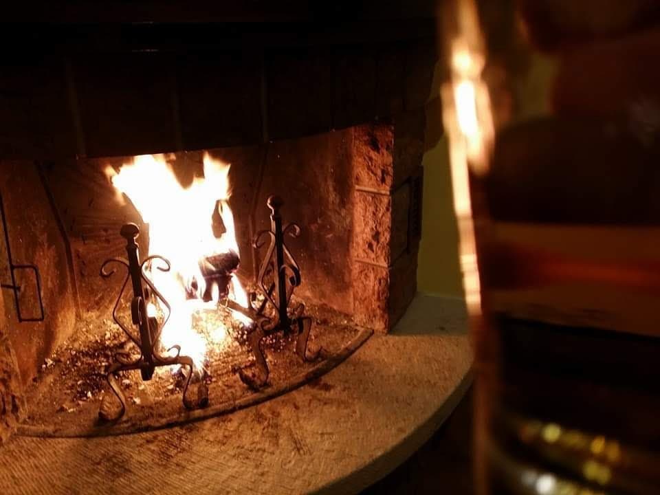 Fireplace with lively fire